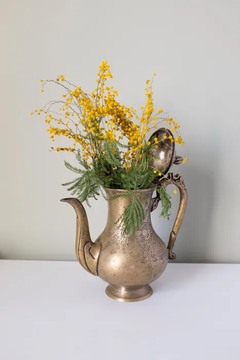 Engraved Brass Floral Ewer